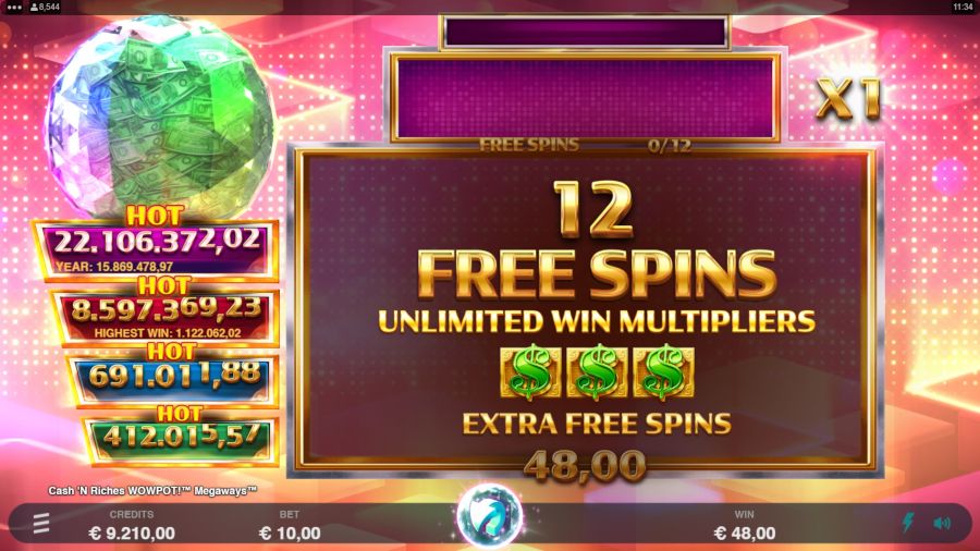 Cash N Riches Wowpot Megaways Free Spins Triggered - -