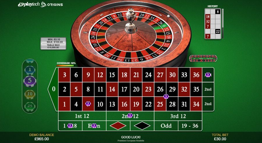 Premium European Roulette Placing Bets - -