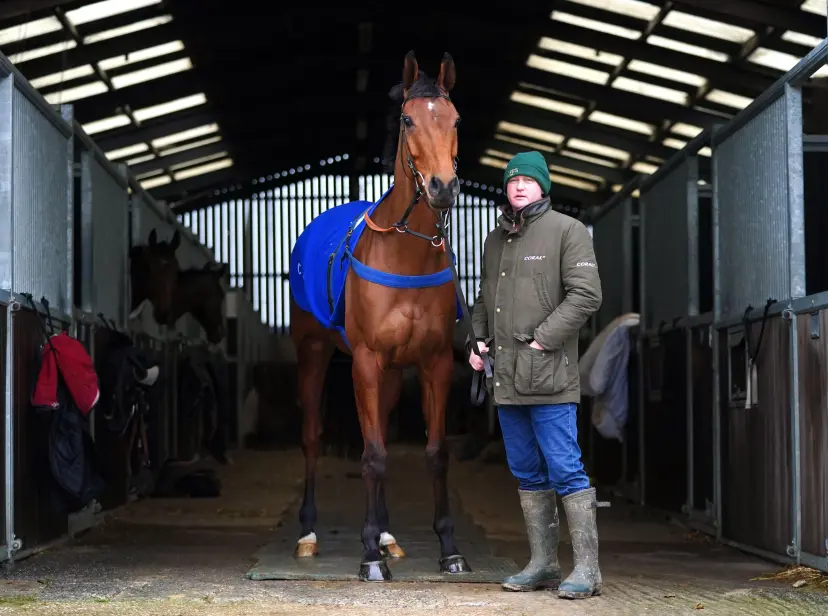 Horse Fiddlerontheroof and Joe Tizzard during a visit to Colin Tizzard and Joe Tizzard's yard at Spurles Farm, Somerset. Picture date: Wednesday March 2, 2022