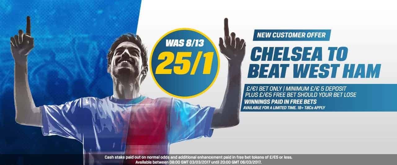 New Customer Offer: 25/1 on Chelsea