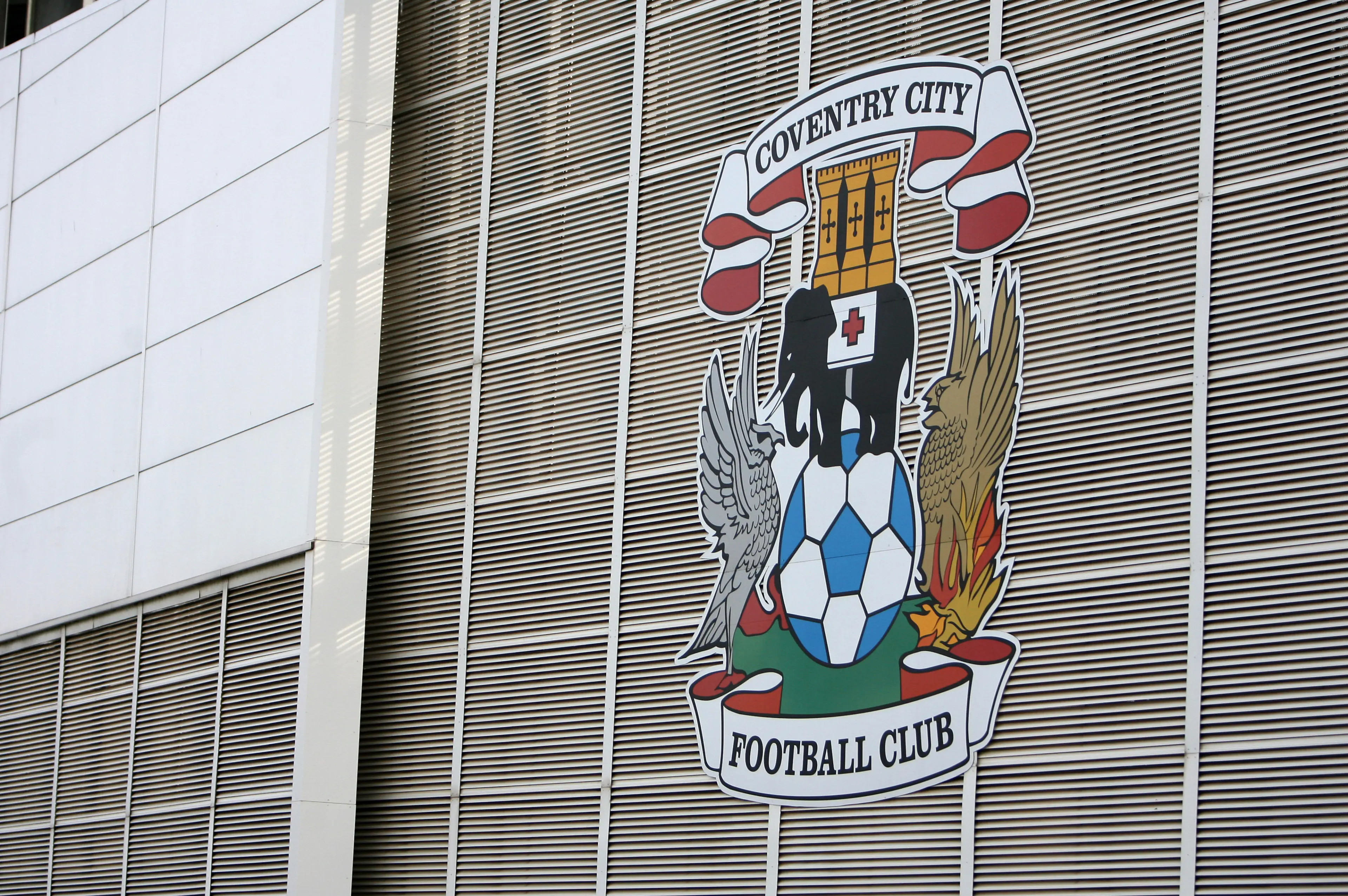 General view of the Coventry City logo on the side of the Ricoh Arena